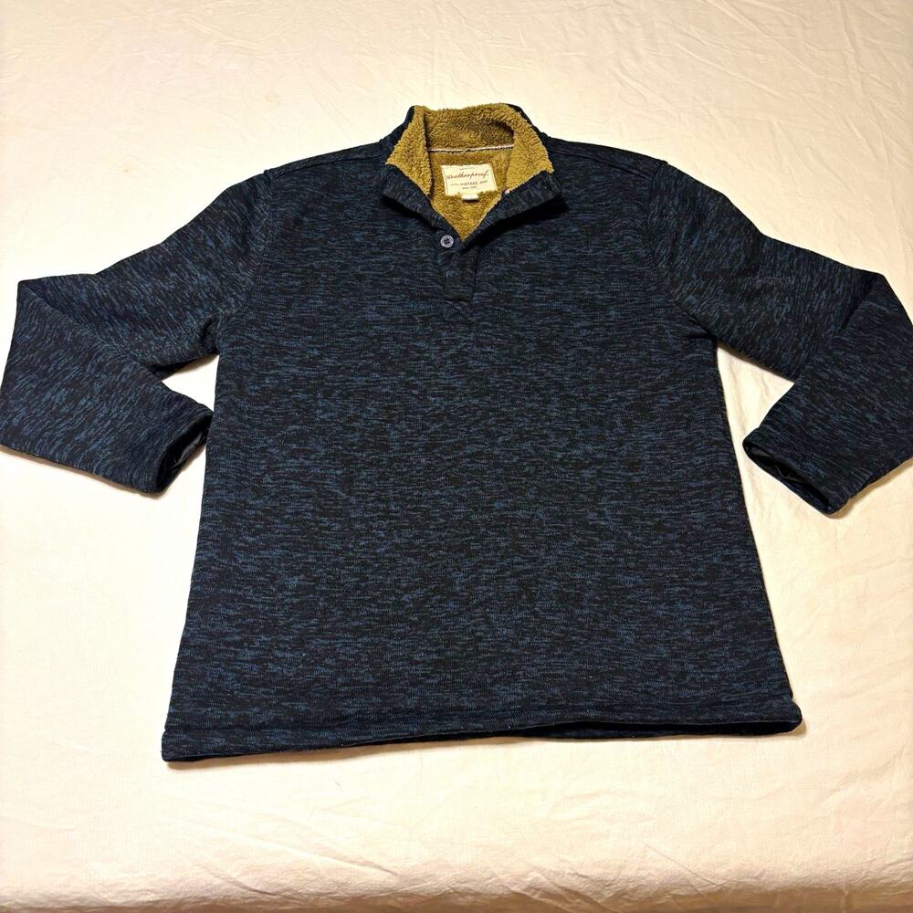 Weatherproof Vintage Men's Heathered Blue Collared Pullover Sweatshirt L/G